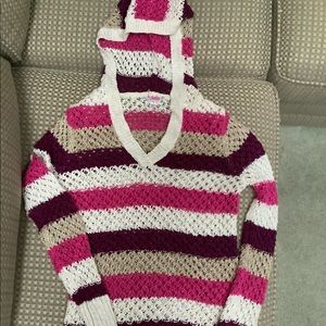 Multi stripe knot Crochet v neck hoodie w/gold lame